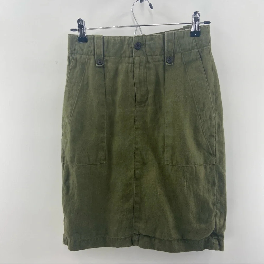 J.Crew 100% Linen Cargo Pencil Skirt Army Green‎ Safari Size 00